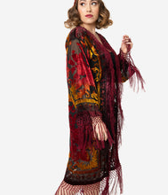 Load image into Gallery viewer, 1920s Burgundy Devore Velvet Lattice Scarf Coat
