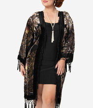 Load image into Gallery viewer, Black Beaded Art Deco Lady Devore Velvet Scarf Coat
