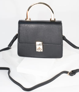 Black Leatherette & Gold Top Handle Purse