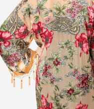 Load image into Gallery viewer, Flapper Style Gold Beaded Floral Print Scarf Coat

