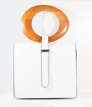 Load image into Gallery viewer, White Leatherette Wood Handle Crossbody Purse
