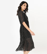 Load image into Gallery viewer, Retro Style Black &amp; White Dot Print Midi Dress
