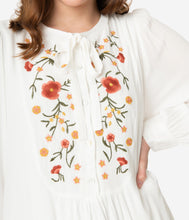 Load image into Gallery viewer, Retro Style Off White Floral Embroidered Tunic Dress
