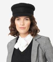 Load image into Gallery viewer, Black Wool Cabbie Cap

