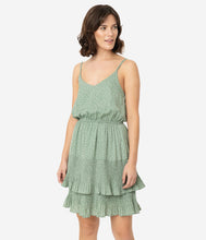 Load image into Gallery viewer, Dusty Sage Fit and Flare Tiered Spaghetti Strap Dress
