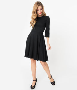 slim fit dress slacks Unique Vintage Black Garber Fit & Flare Dress – hautehijab5.com