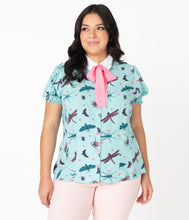 Load image into Gallery viewer, Hell Bunny Plus Size Aqua Blue Bugs Life Print Blouse
