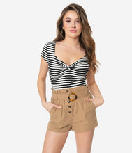 Load image into Gallery viewer, Tan Belted Paper Bag Waist Shorts

