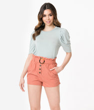 Load image into Gallery viewer, Rust Orange Belted Paper Bag Waist Shorts
