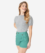 Load image into Gallery viewer, Green Pleated High Waist Shorts
