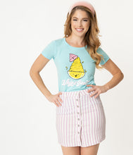 Load image into Gallery viewer, White &amp; Lavender Striped Button Front Mini Skirt
