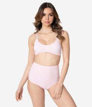 Load image into Gallery viewer, Light Pink &amp; White Gingham Seersucker Two Piece Swim Set
