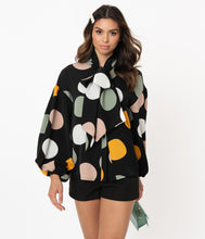 Load image into Gallery viewer, 1960s Style Black &amp; Multicolor Large Dot Blouse

