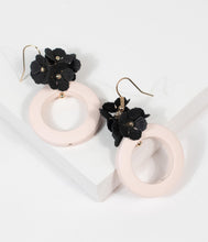 Load image into Gallery viewer, Retro Style Light Beige Circle &amp; Black Floral Drop Earrings

