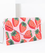 Load image into Gallery viewer, Pink &amp; Red Strawberry Beaded Envelope Clutch
