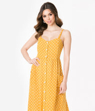 Load image into Gallery viewer, Retro Style Mustard &amp; White Polka Dots Shirtdress
