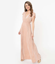 Load image into Gallery viewer, Vintage Style Pink Metallic Ribbed Maxi Dress
