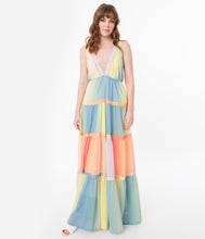 Load image into Gallery viewer, Pastel Ombre Rainbow Tiered Maxi Dress

