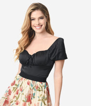 Load image into Gallery viewer, Black Silk Puff Sleeve Bodysuit

