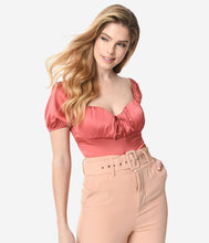Load image into Gallery viewer, Rust Silk Puff Sleeve Bodysuit
