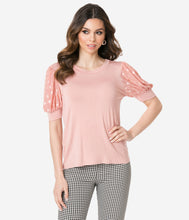 Load image into Gallery viewer, Blush Top Swiss Dot Puff Sleeve Blouse
