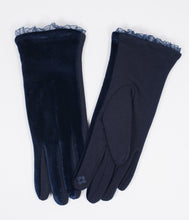 Load image into Gallery viewer, Navy Blue Velvet &amp; Lace Gloves
