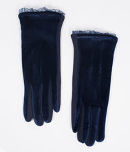 Load image into Gallery viewer, Navy Blue Velvet &amp; Lace Gloves
