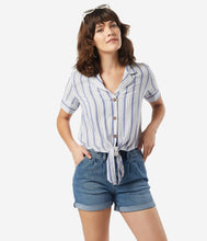 Load image into Gallery viewer, Blue &amp; White Stripe Front Tie Blouse
