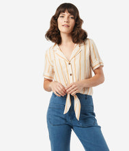 Load image into Gallery viewer, Mellow Yellow &amp; Ivory Stripe Front Tie Blouse
