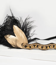 Load image into Gallery viewer, Unique Vintage 1920s Black &amp; Gold Feather Flapper Headband
