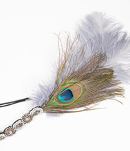 Load image into Gallery viewer, Unique Vintage Peacock &amp; Dusty Blue Feather Beaded Flapper Headband
