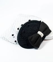 Load image into Gallery viewer, Unique Vintage 1950s Black Bow &amp; Pearl Fascinator
