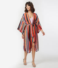 Load image into Gallery viewer, Retro Style Multi Stripe Coverup Kimono
