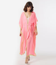 Load image into Gallery viewer, Light Pink Pom Pom Coverup Kimono
