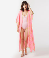 Load image into Gallery viewer, Light Pink Pom Pom Coverup Kimono
