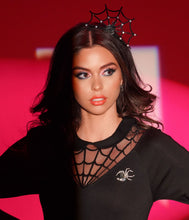 Load image into Gallery viewer, Black Rhinestone Spider &amp; Web Headband
