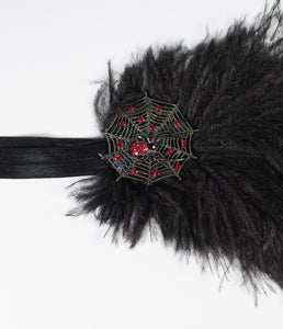 1920s Style Black Feather Spider Web Headband
