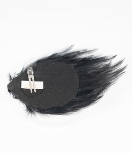 Black Feather & Teal Gemstone Bat Hair Clip