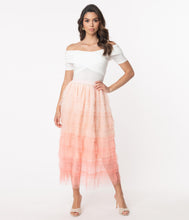 Load image into Gallery viewer, Pink Tiered Ombre Tulle Midi Skirt
