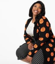 Load image into Gallery viewer, Plus Size Black &amp; Orange Pumpkins Open Long Cardigan
