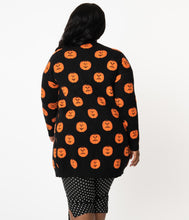 Load image into Gallery viewer, Plus Size Black &amp; Orange Pumpkins Open Long Cardigan

