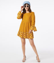 Load image into Gallery viewer, 1960s Mustard &amp; Ivory Polka Dot Babydoll Dress
