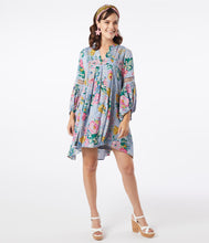 Load image into Gallery viewer, 1960s Lilac &amp; Multi Floral Crochet Trapeze Dress

