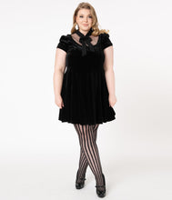 Load image into Gallery viewer, Hell Bunny Plus Size Black Velvet Nova Fit &amp; Flare Dress
