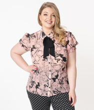 Load image into Gallery viewer, Hell Bunny Plus Size Pink &amp; Black Floral Print Fiona Blouse
