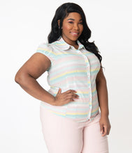 Load image into Gallery viewer, Hell Bunny Plus Size Pastel Rainbow Stripe Shimmer Blouse
