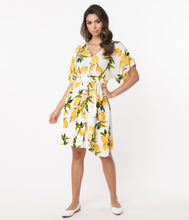 Load image into Gallery viewer, Retro Style Lemon Print Fit &amp; Flare Dress
