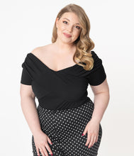 Load image into Gallery viewer, Plus Size Black Off Shoulder Short Sleeve Bodysuit

