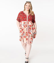 Load image into Gallery viewer, Plus Size Red &amp; Pink Floral Babydoll Dress
