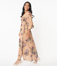 Load image into Gallery viewer, 1970s Coffee Tan &amp; Multi Floral Print Maxi Dress
